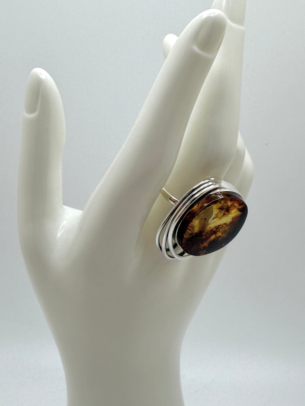 Sterling Silver & Genuine Baltic Amber Organic Statement Ring