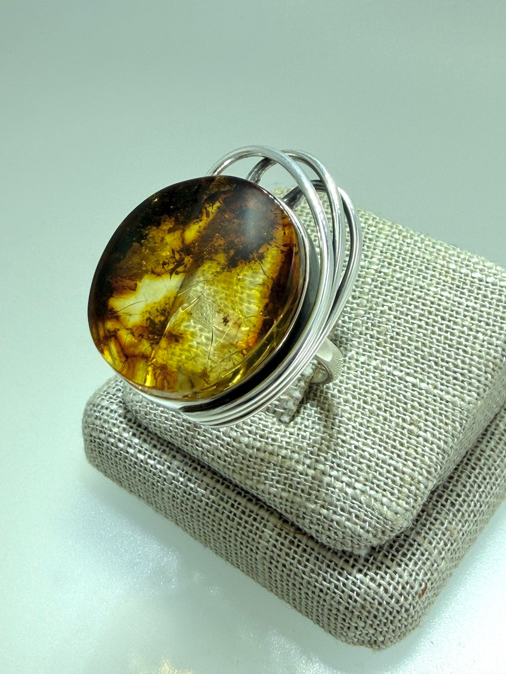 Sterling Silver & Genuine Baltic Amber Organic Statement Ring