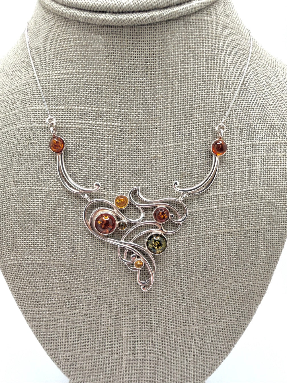 Sterling Silver & Genuine Baltic Amber Swirl Necklace