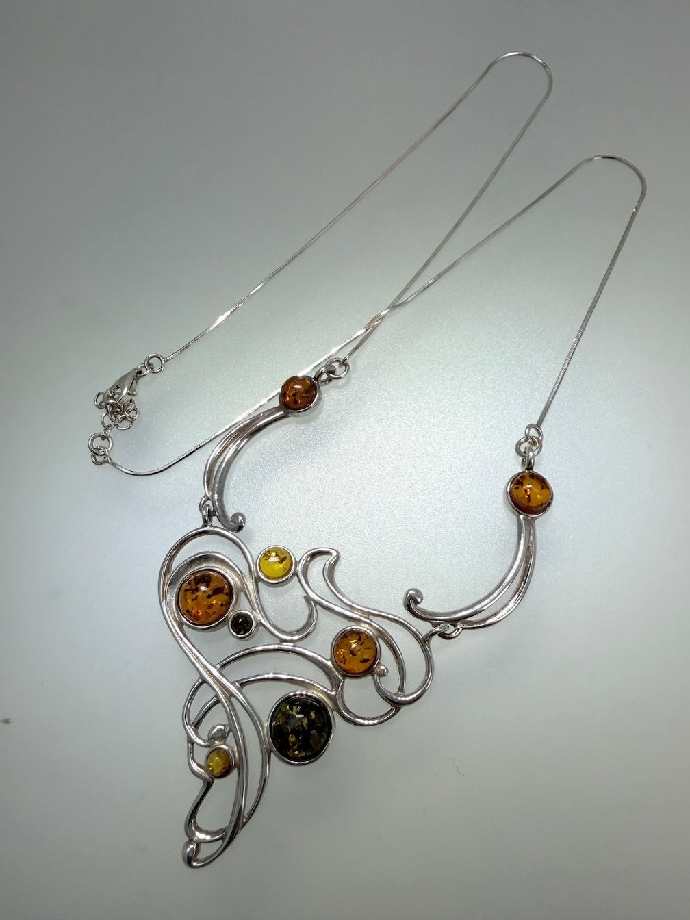Sterling Silver & Genuine Baltic Amber Swirl Necklace