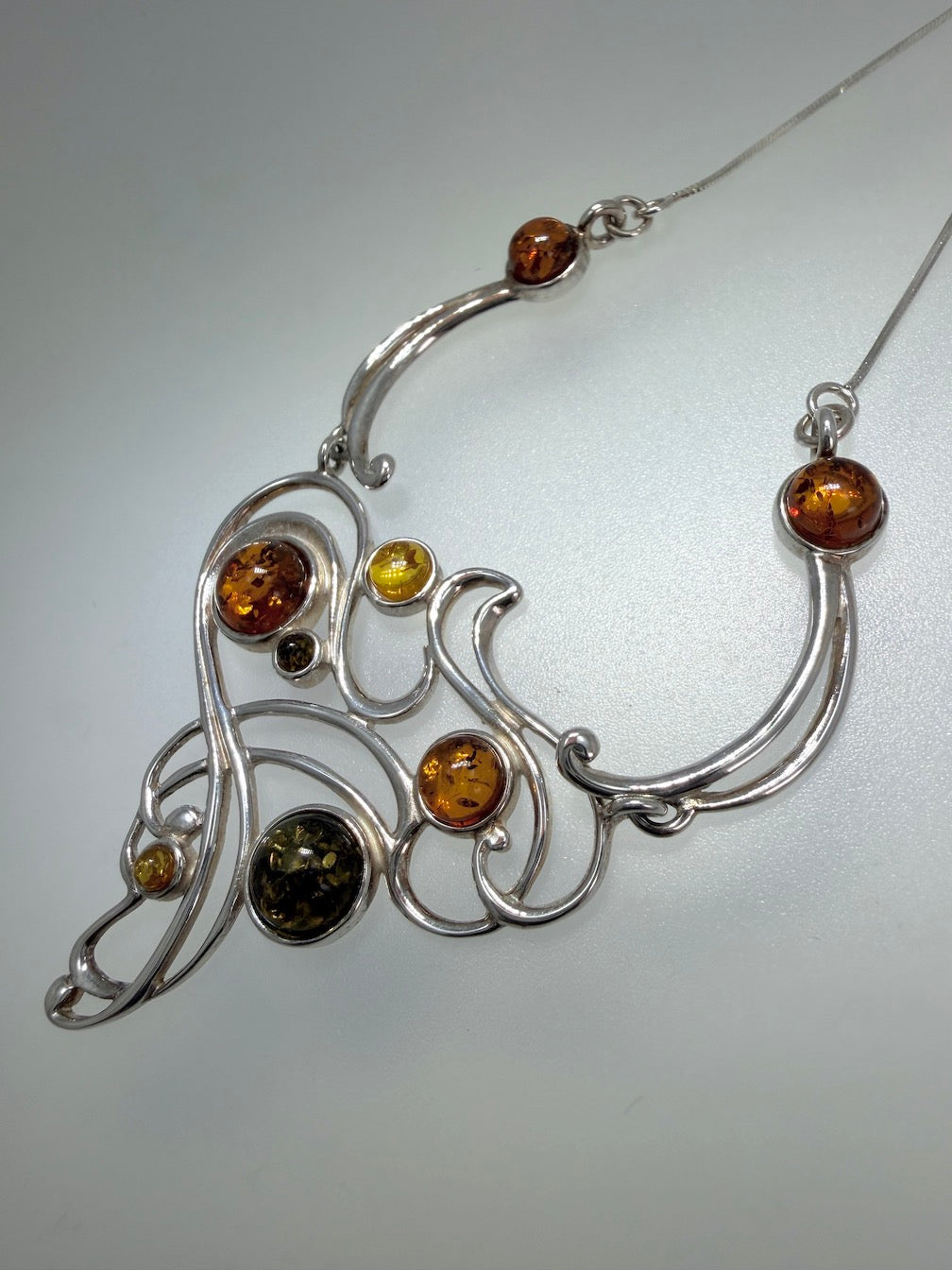 Sterling Silver & Genuine Baltic Amber Swirl Necklace