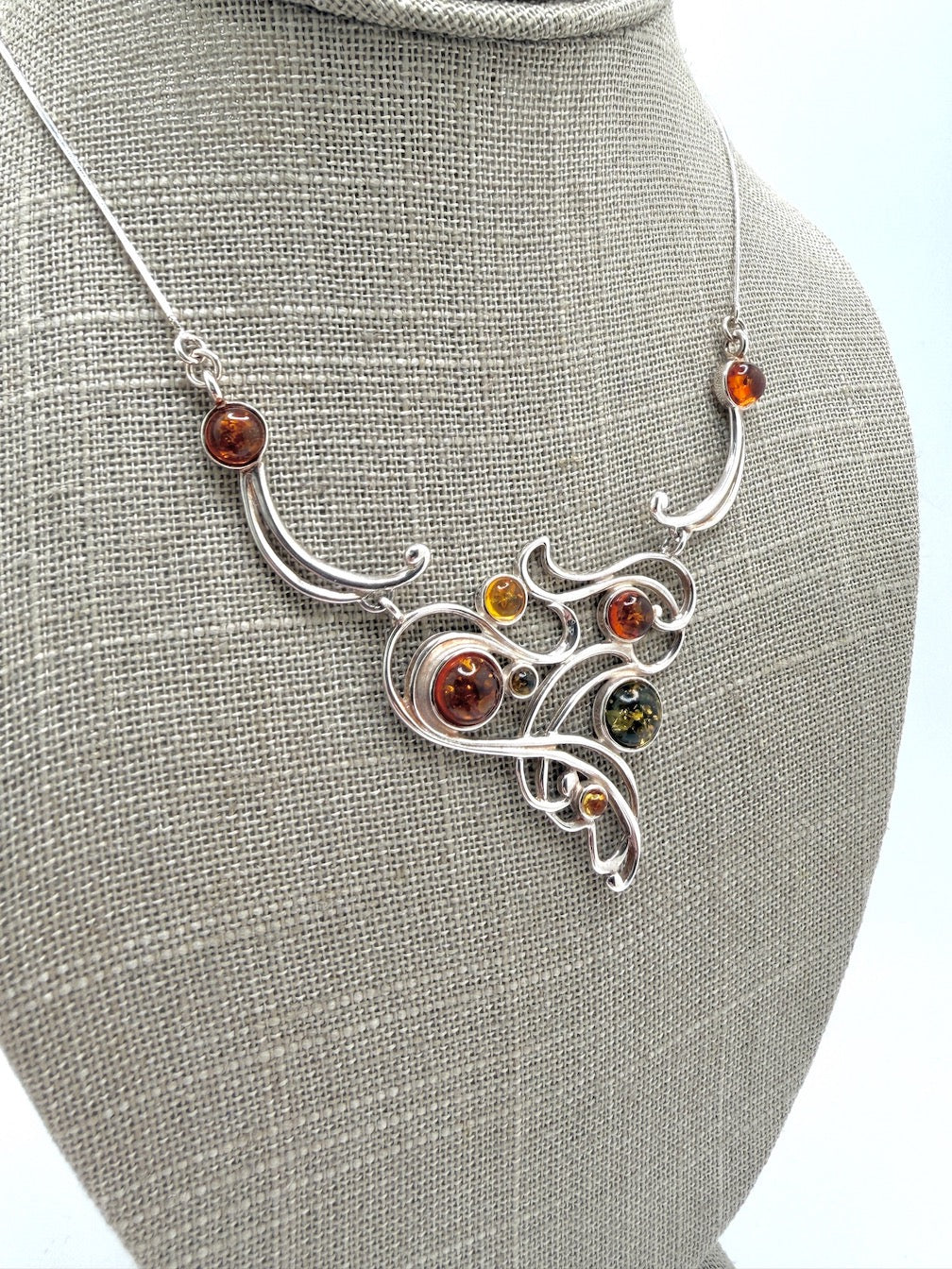 Sterling Silver & Genuine Baltic Amber Swirl Necklace