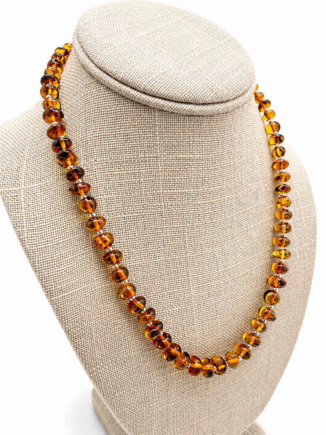 Sterling Silver & Honey Baltic Amber Bead Necklace – Graduated Amber Everyday Necklace