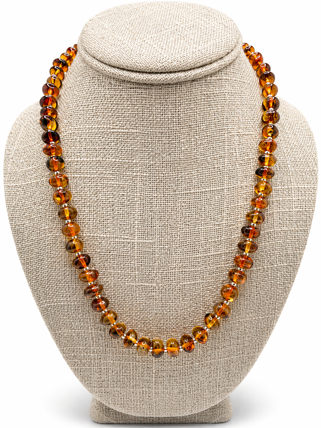 Sterling Silver & Honey Baltic Amber Bead Necklace – Graduated Amber Everyday Necklace