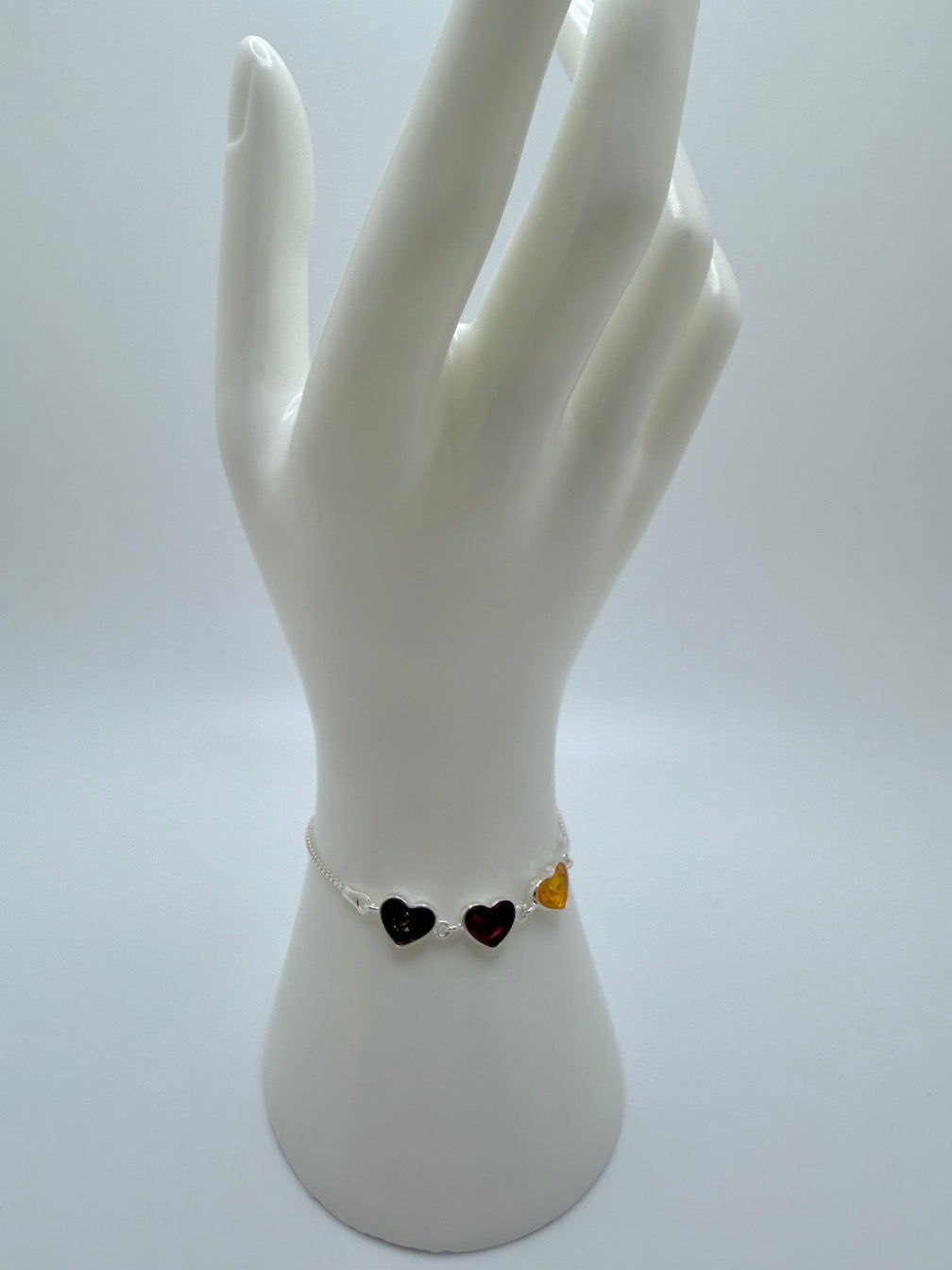 Sterling Silver & Multicolor Genuine Baltic Amber Heart Adjustable Bolo Bracelet