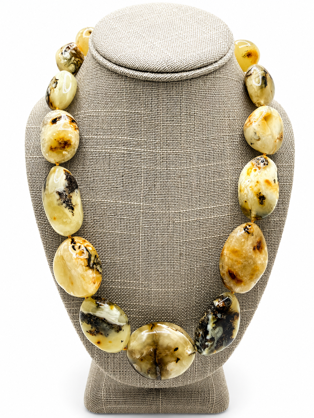 Super Rare White Baltic Amber Graduated Necklace – White Amber, Butterscotch & Blue Amber Tones – Museum Quality One of a Kind Statement Necklace