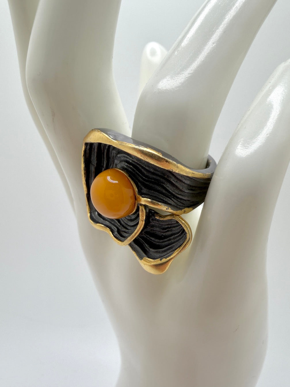 Two-Tone Sterling Silver & Butterscotch Baltic Amber Rings • Organic & Leaf Designs • Adjustable Open Shank