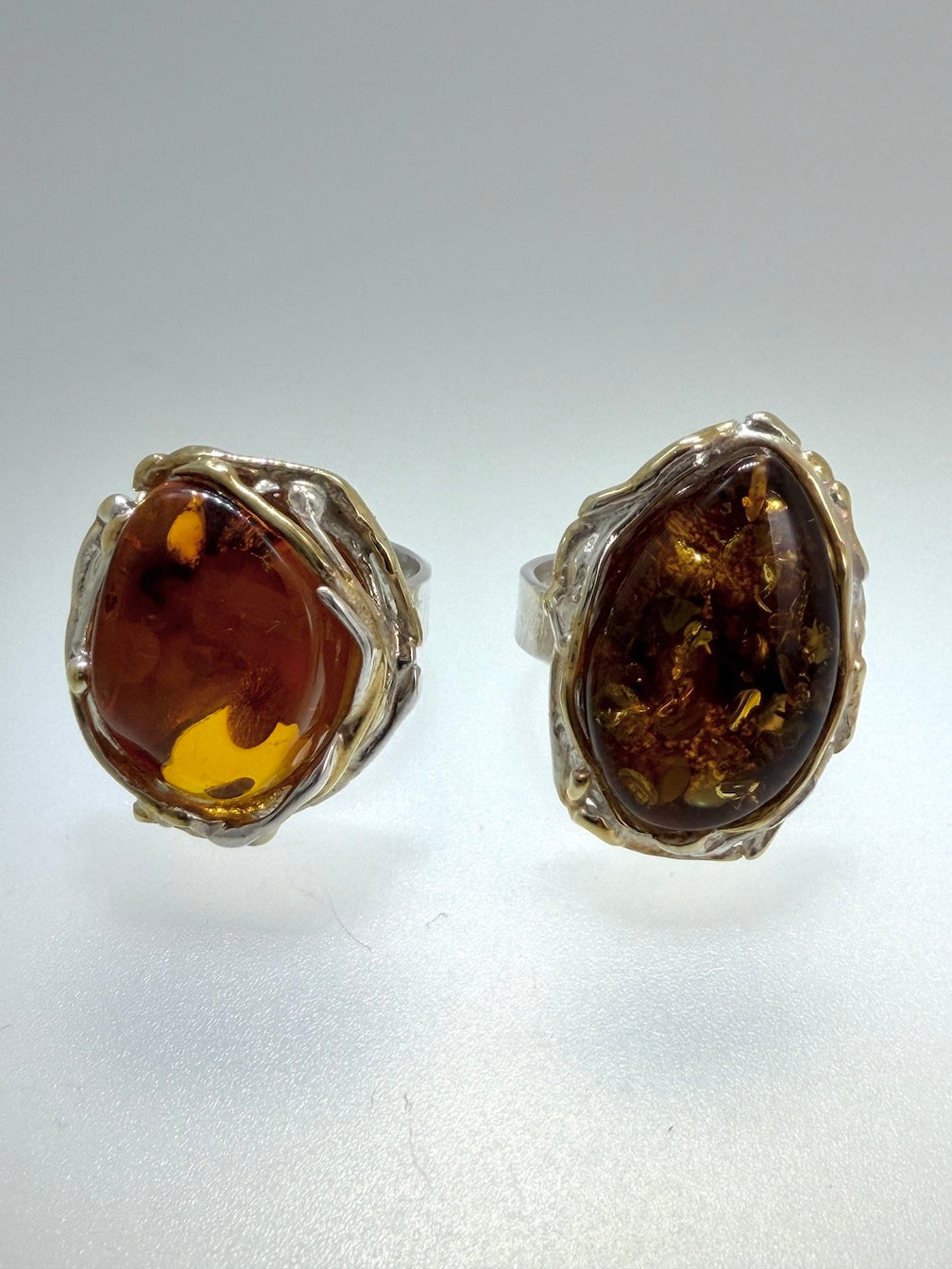 Two-Tone Sterling Silver & Genuine Baltic Amber Statement Ring