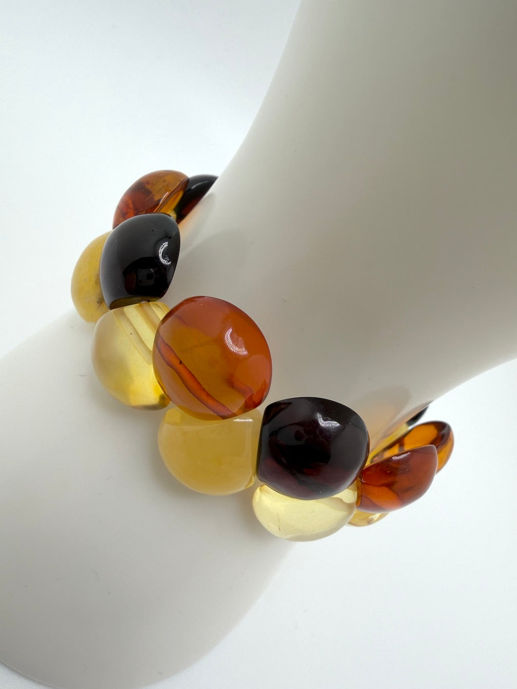 Two Row Multicolor Baltic Amber Stretch Bracelet – Perfectly Polished Teardrop Stones – Lemon, Cherry, Butterscotch & Honey