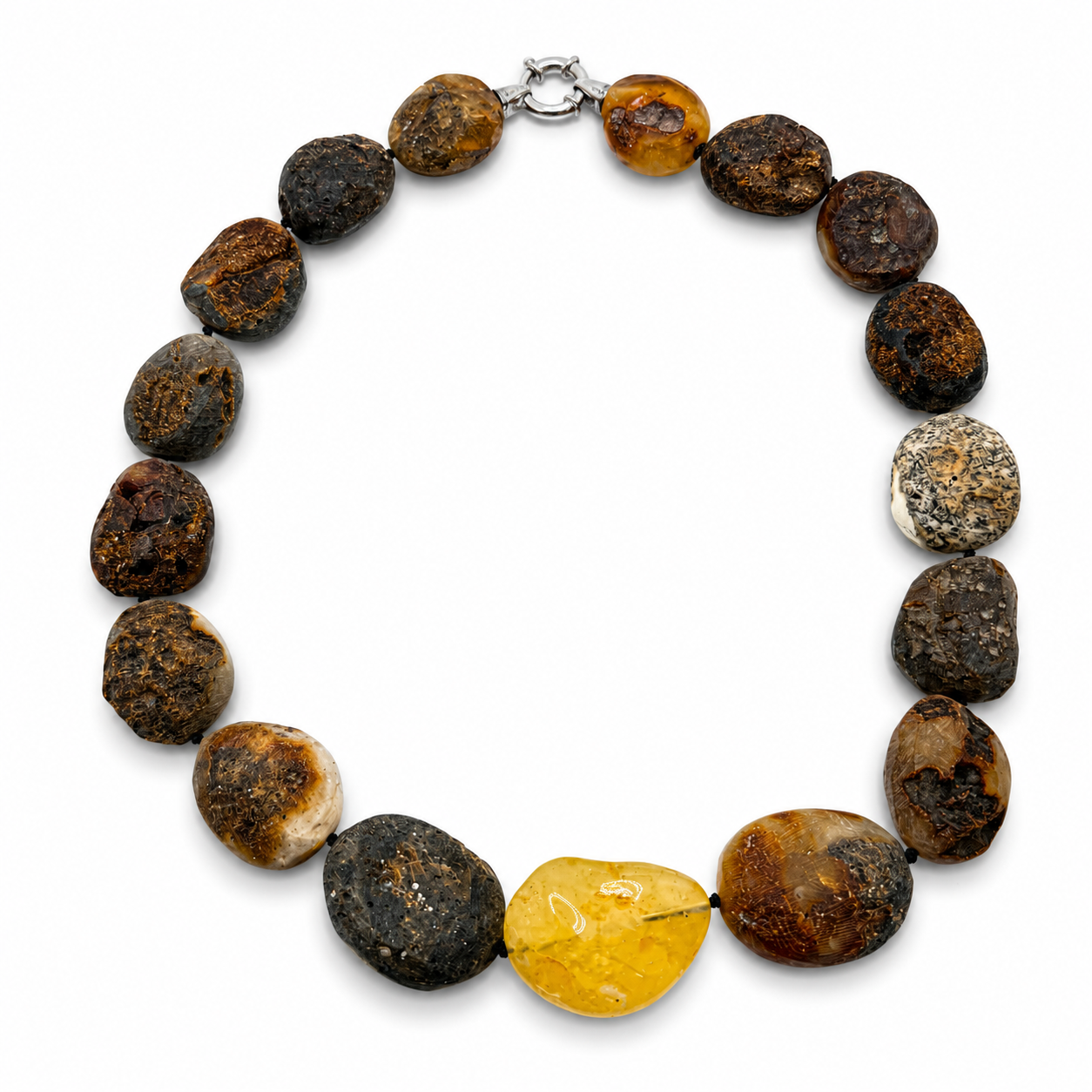 Rare Organic Baltic Amber Necklace – Natural Unpolished Butterscotch, White & Brown Amber