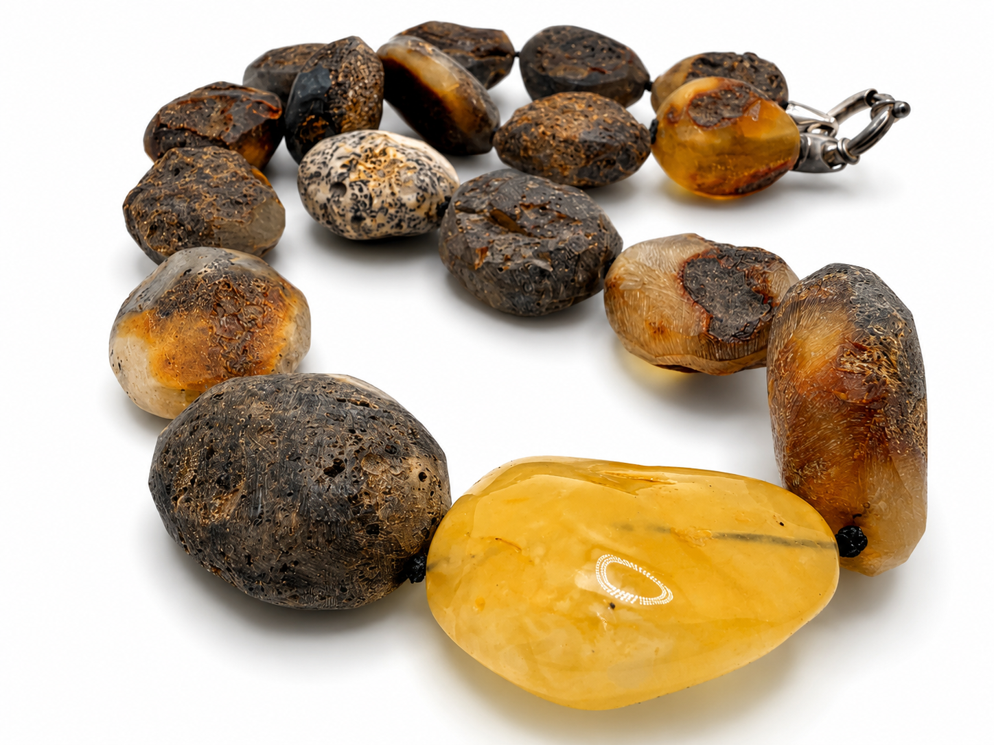 Rare Organic Baltic Amber Necklace – Natural Unpolished Butterscotch, White & Brown Amber