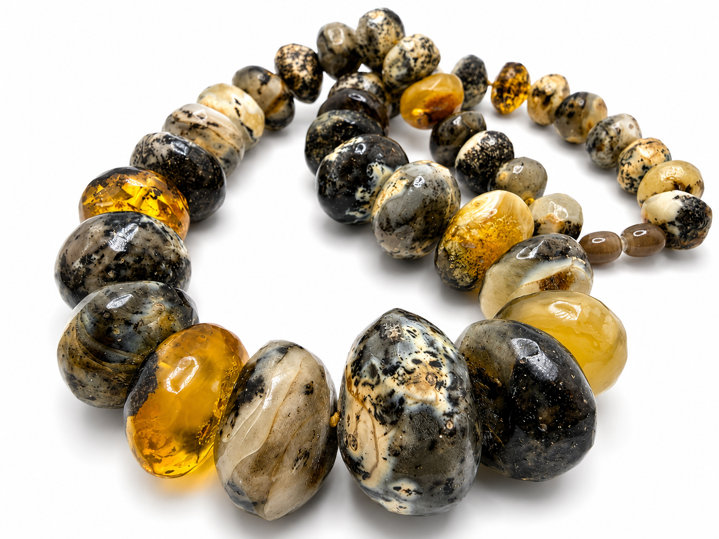 Museum Quality Genuine Baltic Amber Necklace – Rare White, Yellow & Gray Amber – Handmade Organic Semi-Polished Statement Necklace – One of a Kind