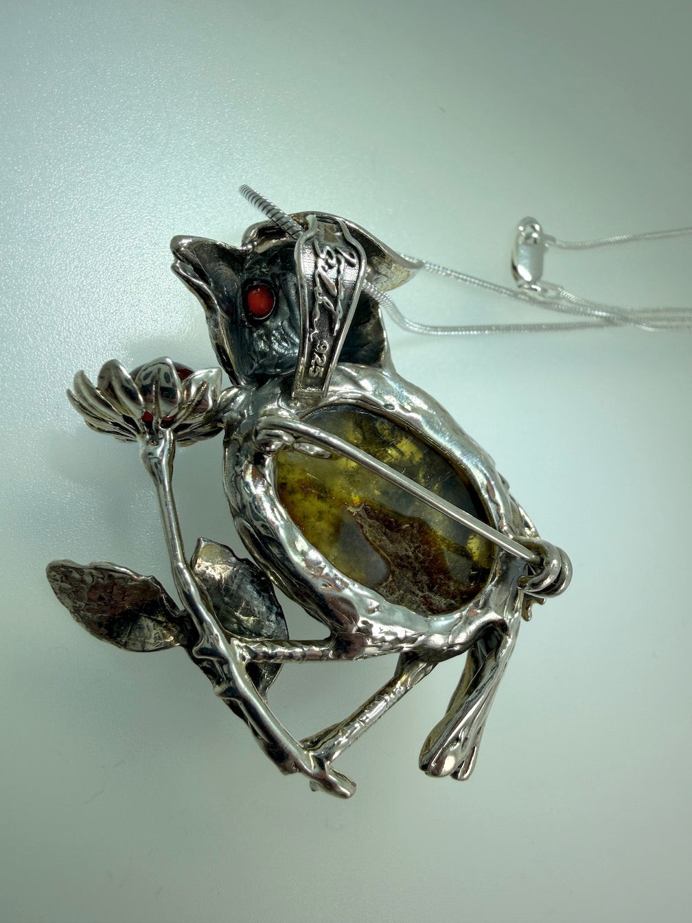 Unique Baltic Amber Sterling Silver Bird Pendant or Brooch