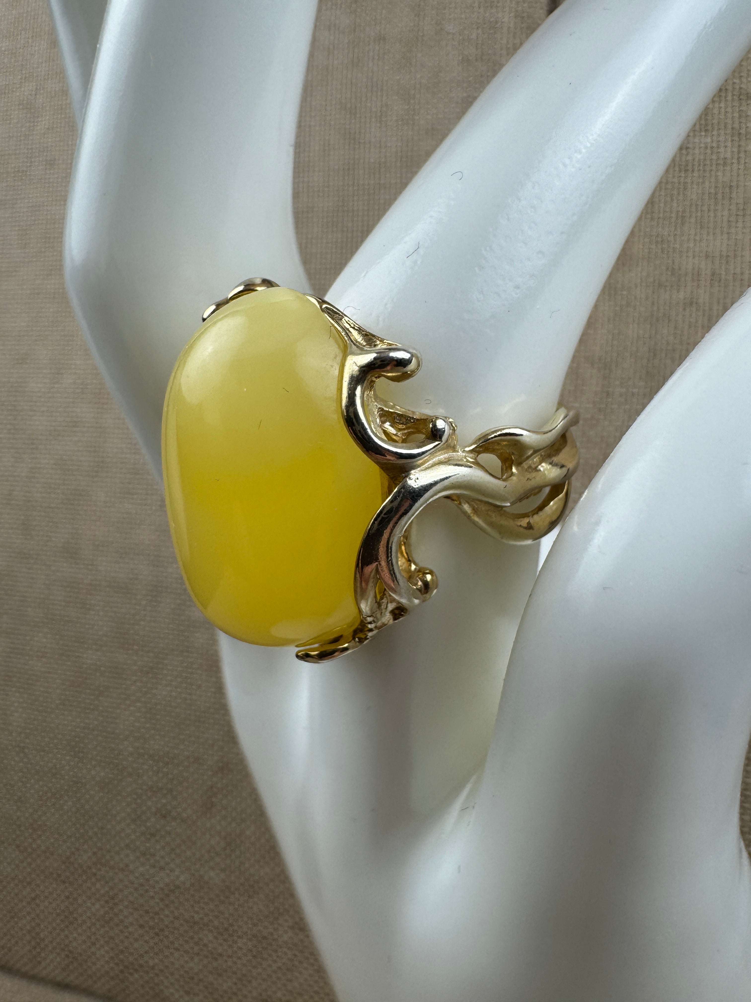 Unique Filigree Twist Ring with Genuine Butterscotch Baltic Amber