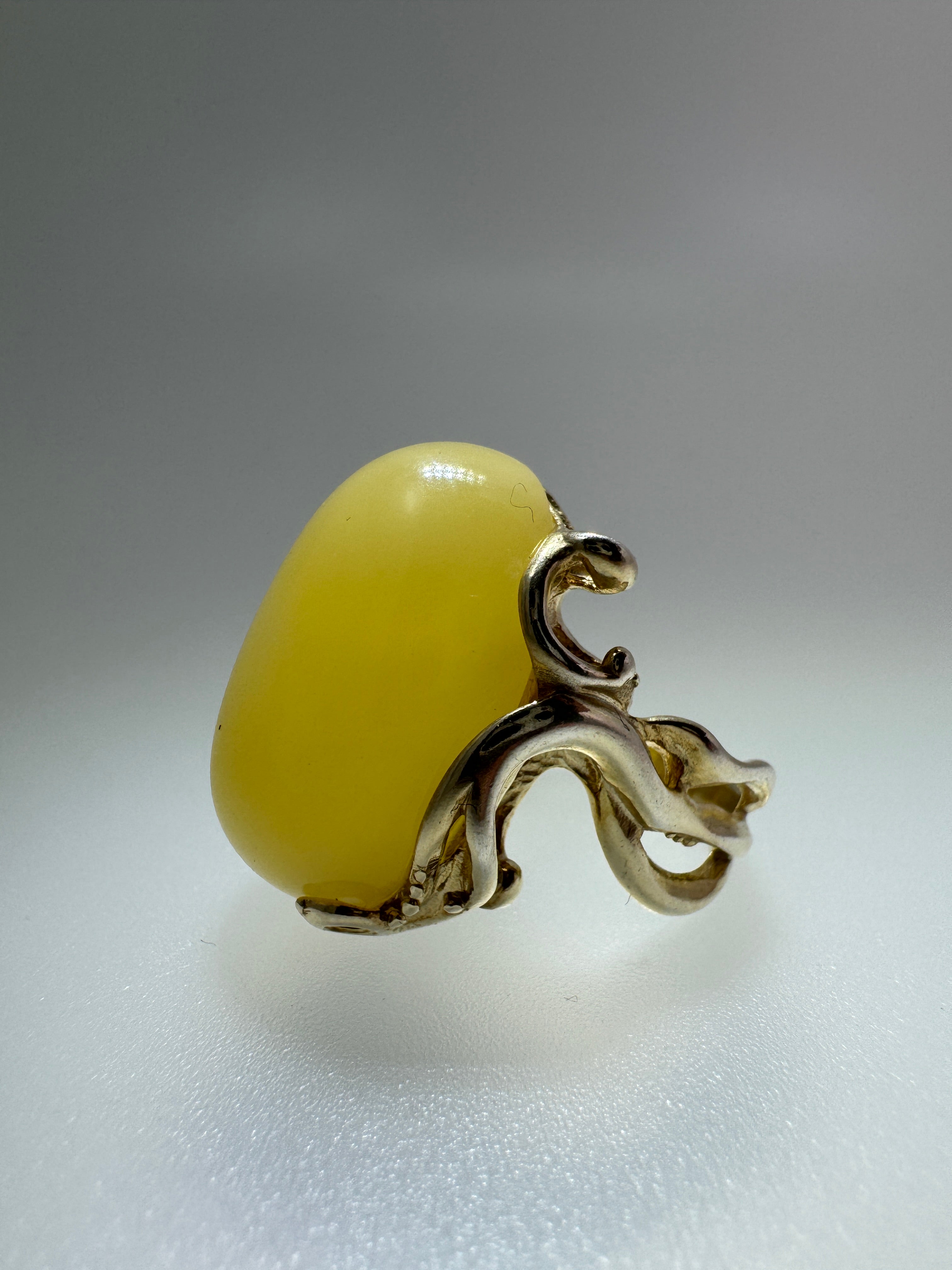 Unique Filigree Twist Ring with Genuine Butterscotch Baltic Amber