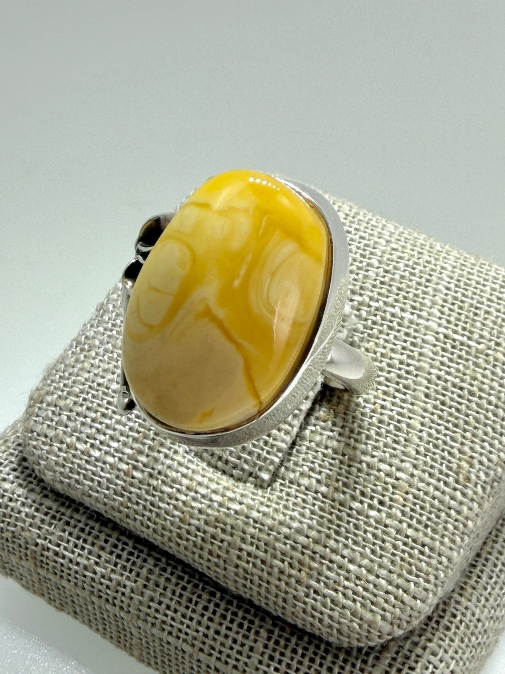 Unique Floral Leaf Ring with Genuine Rare Butterscotch Baltic Amber