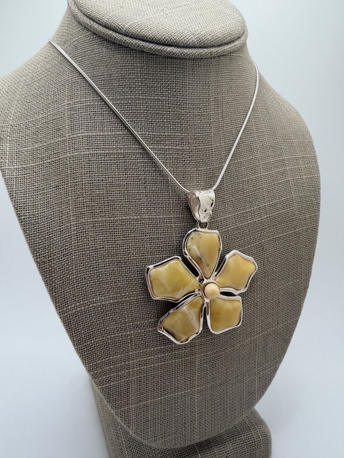 Rare White & Butterscotch Baltic Amber Five-Petal Flower Jewelry Set