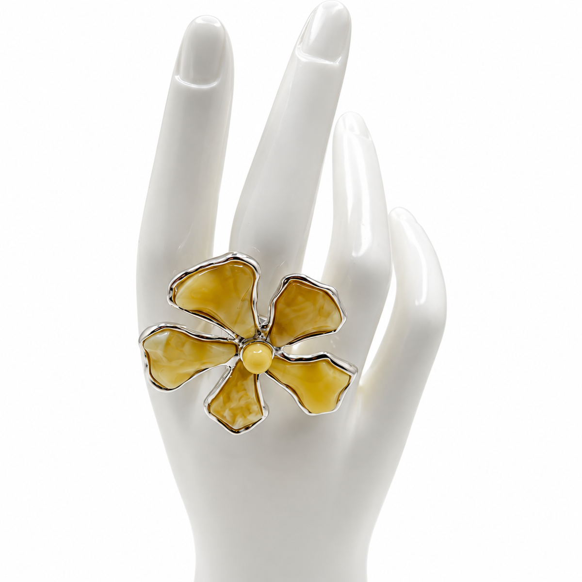 Rare White & Butterscotch Baltic Amber Five-Petal Flower Jewelry Set