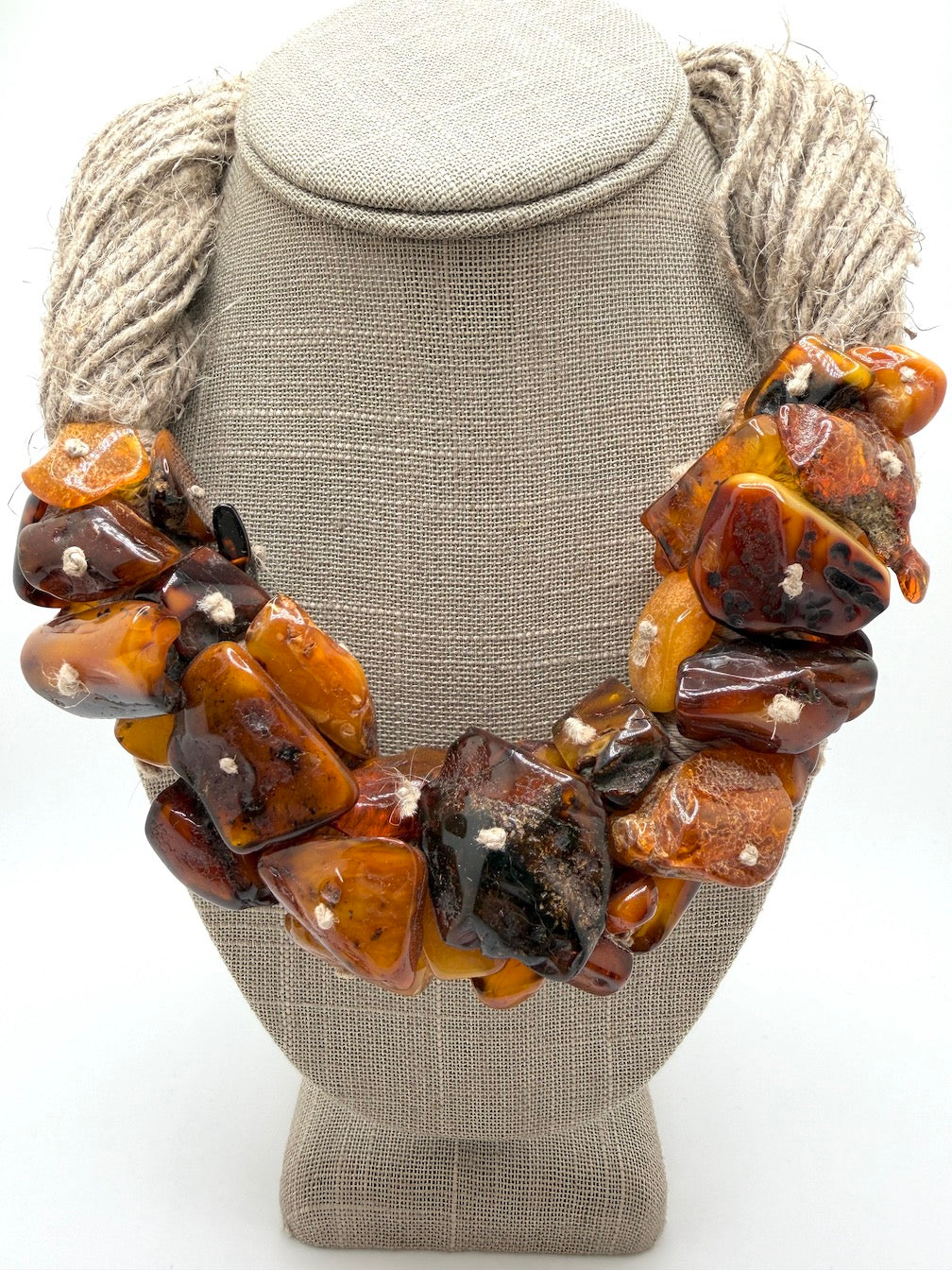 One-of-a-Kind Museum Quality Wool Fiber and Butterscotch Amber Necklace