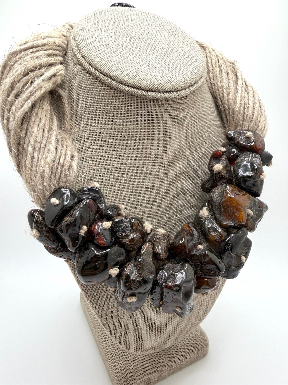 One-of-a-Kind Museum Quality Wool Fiber and Cherry Amber Necklace
