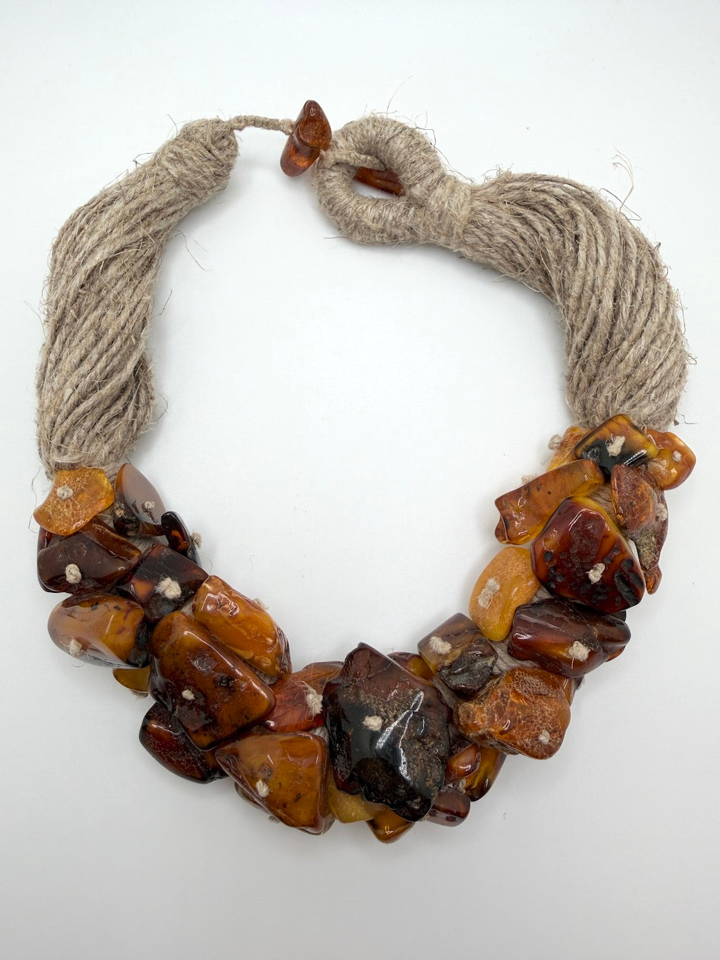 One-of-a-Kind Museum Quality Wool Fiber and Butterscotch Amber Necklace