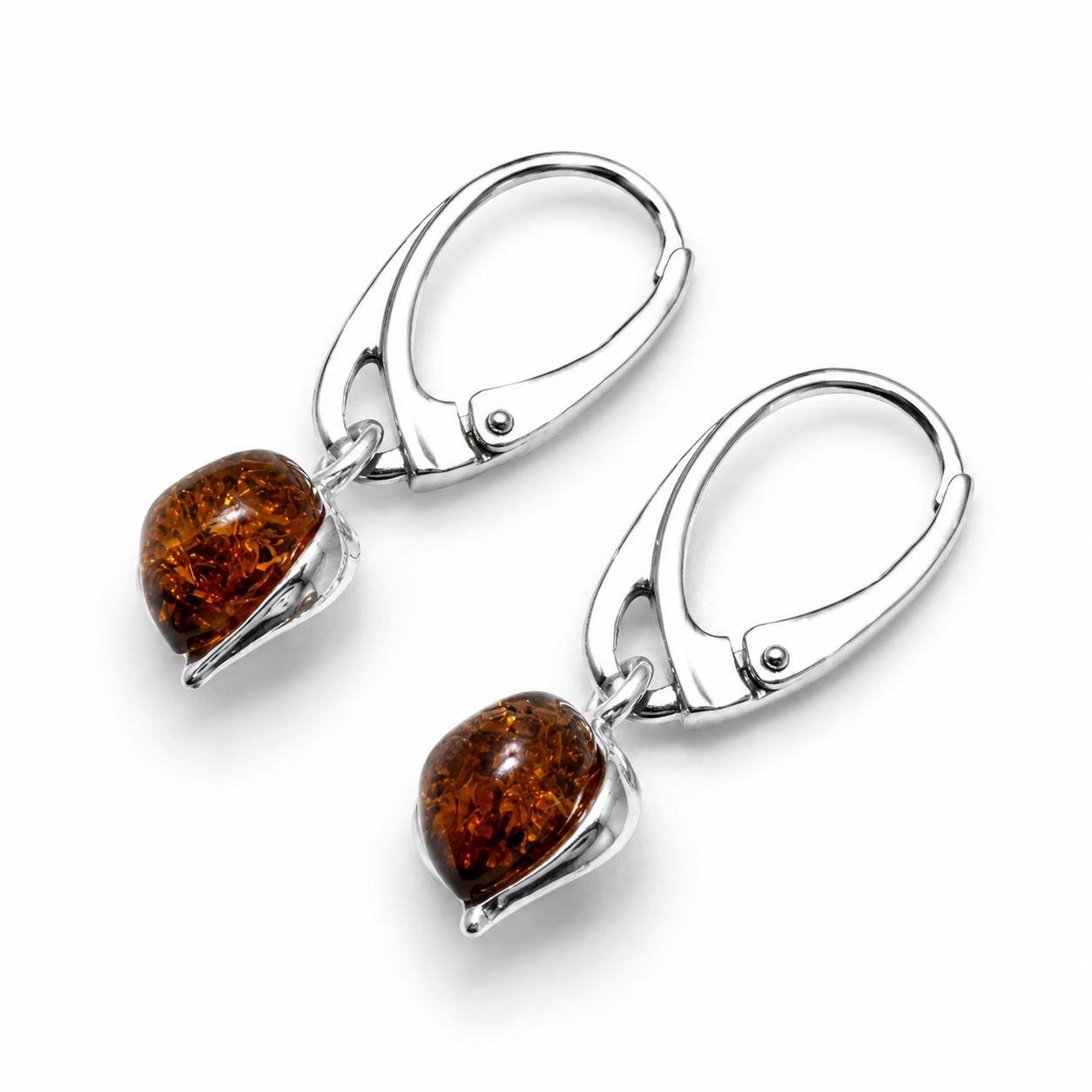 Genuine Baltic Amber Drop Lever Back Earrings