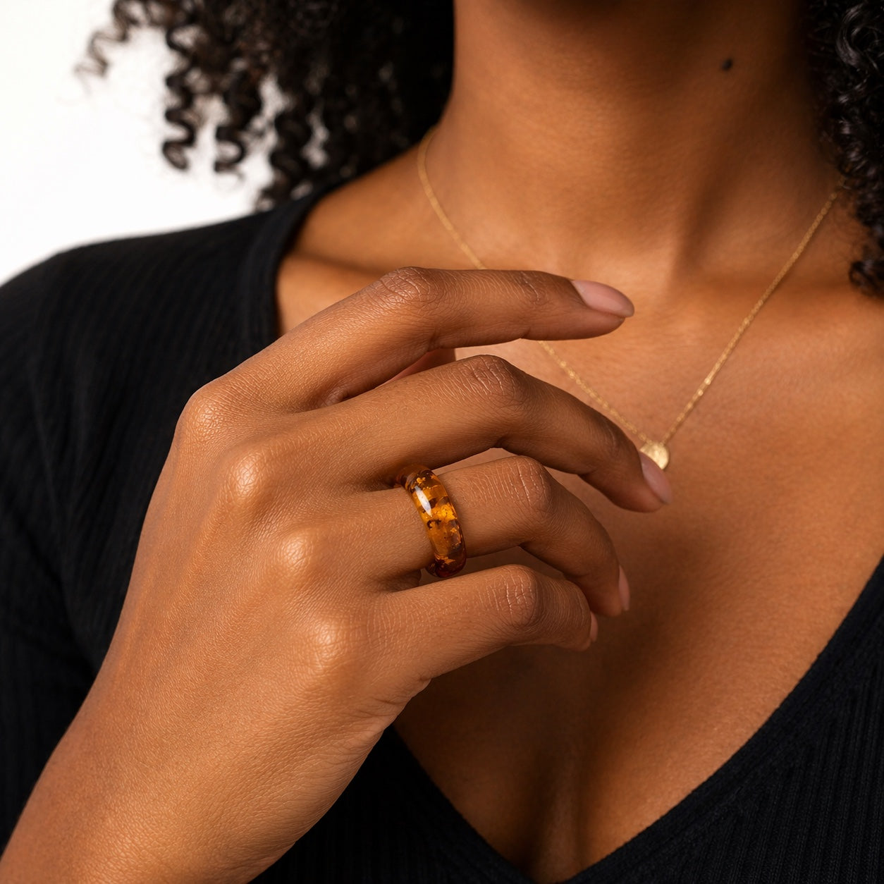 Genuine Baltic Amber Ring – Solid Amber Band Ring – Unisex Amber Ring – Lightweight Natural Jewelry