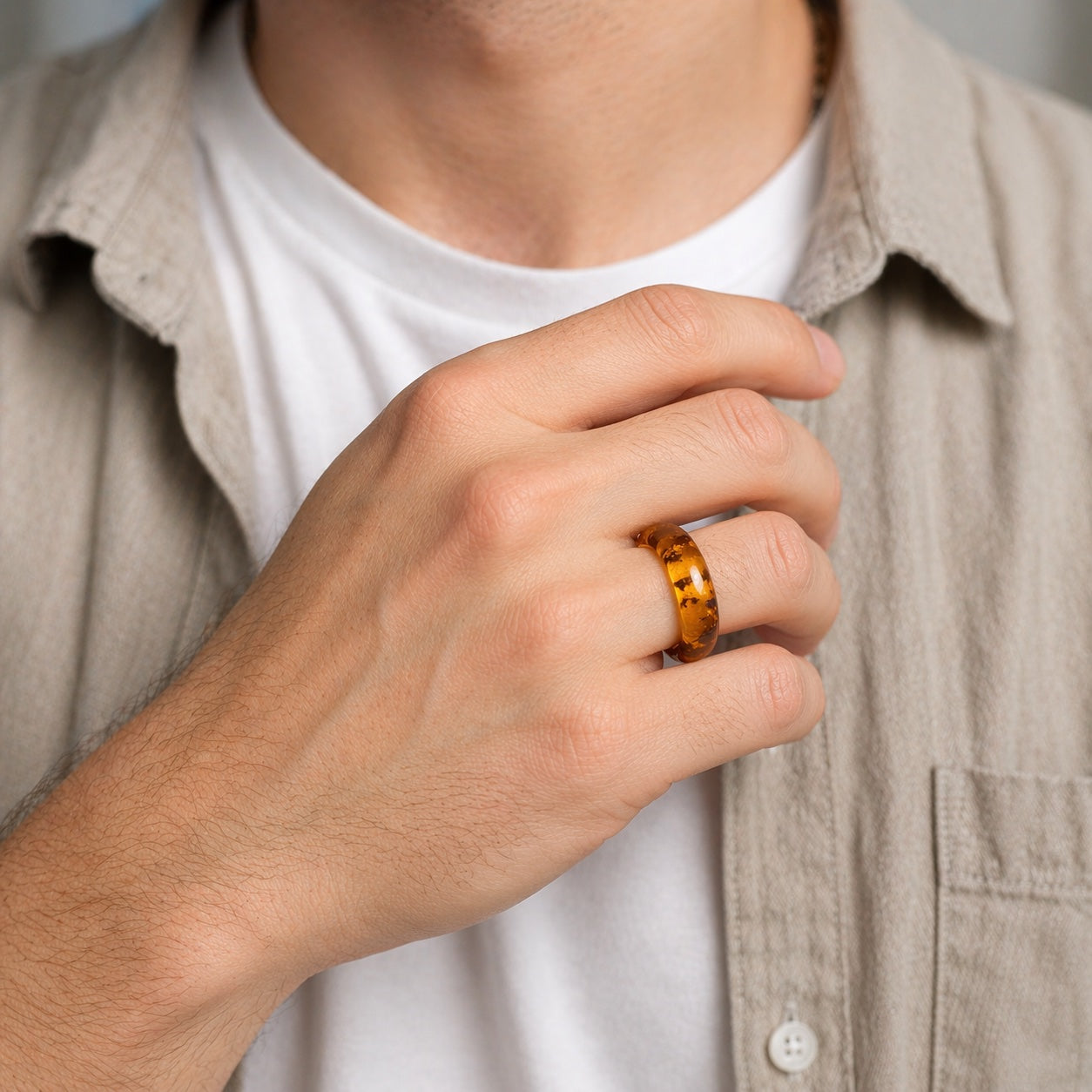 Genuine Baltic Amber Ring – Solid Amber Band Ring – Unisex Amber Ring – Lightweight Natural Jewelry