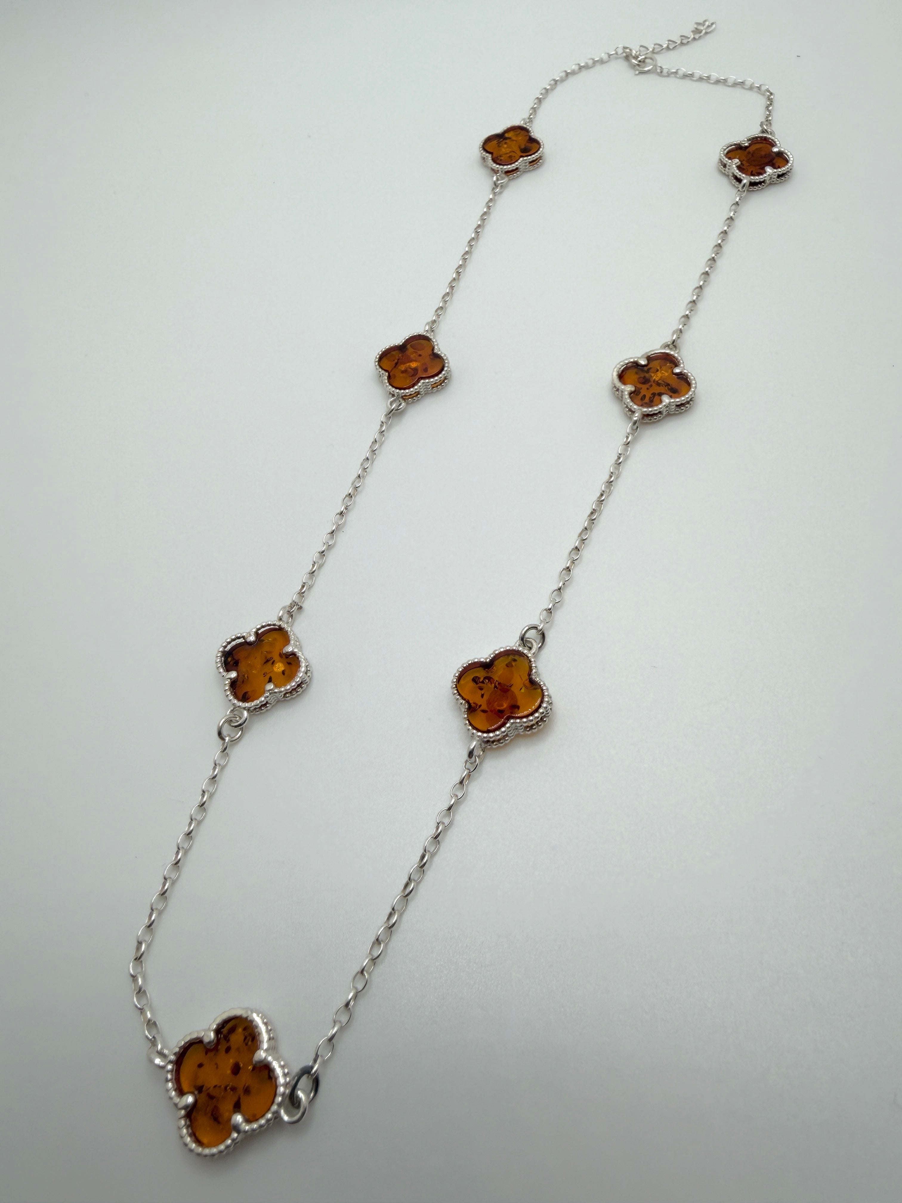 Amber clover necklace in sterling silver