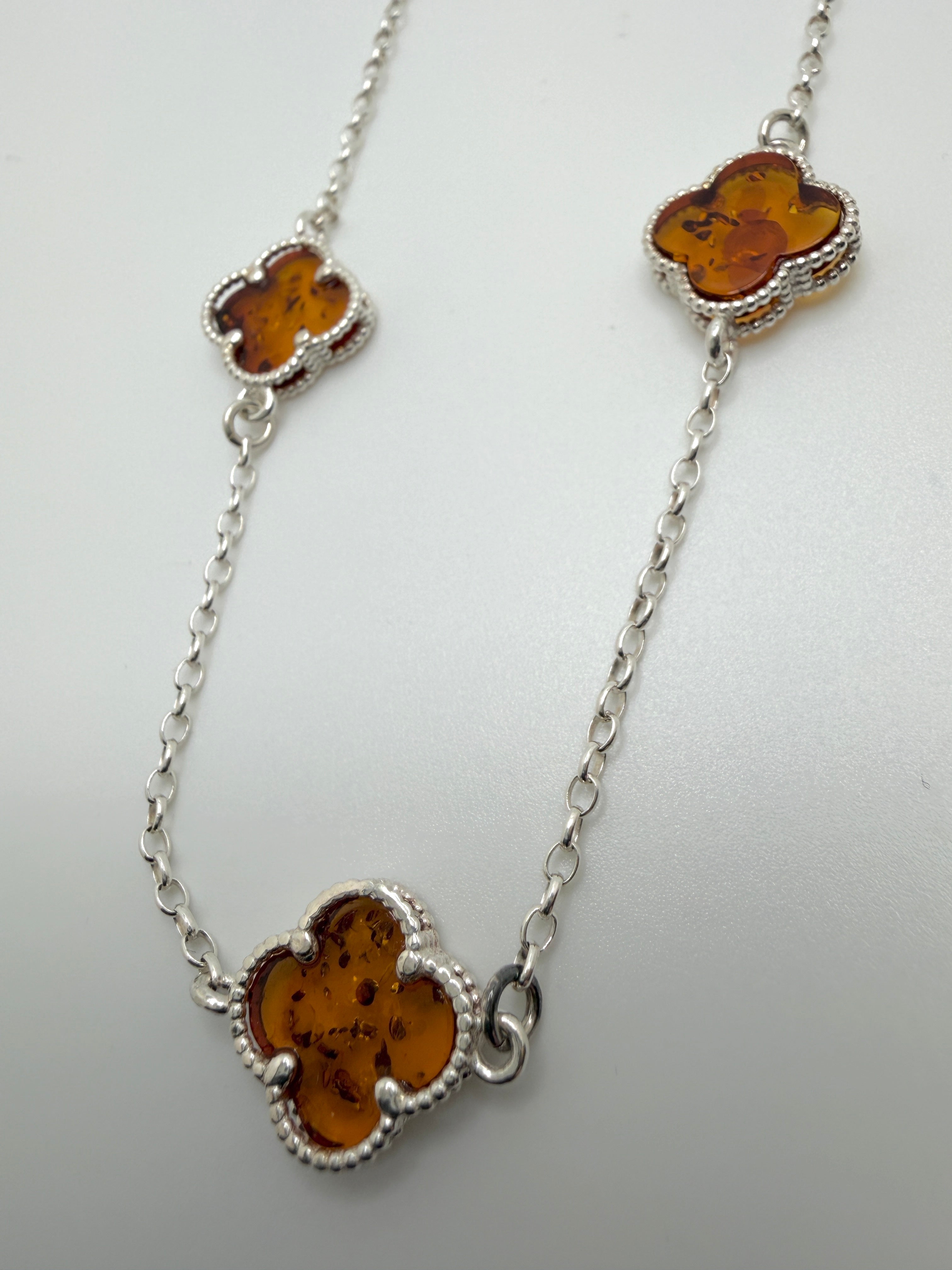 Amber clover necklace in sterling silver