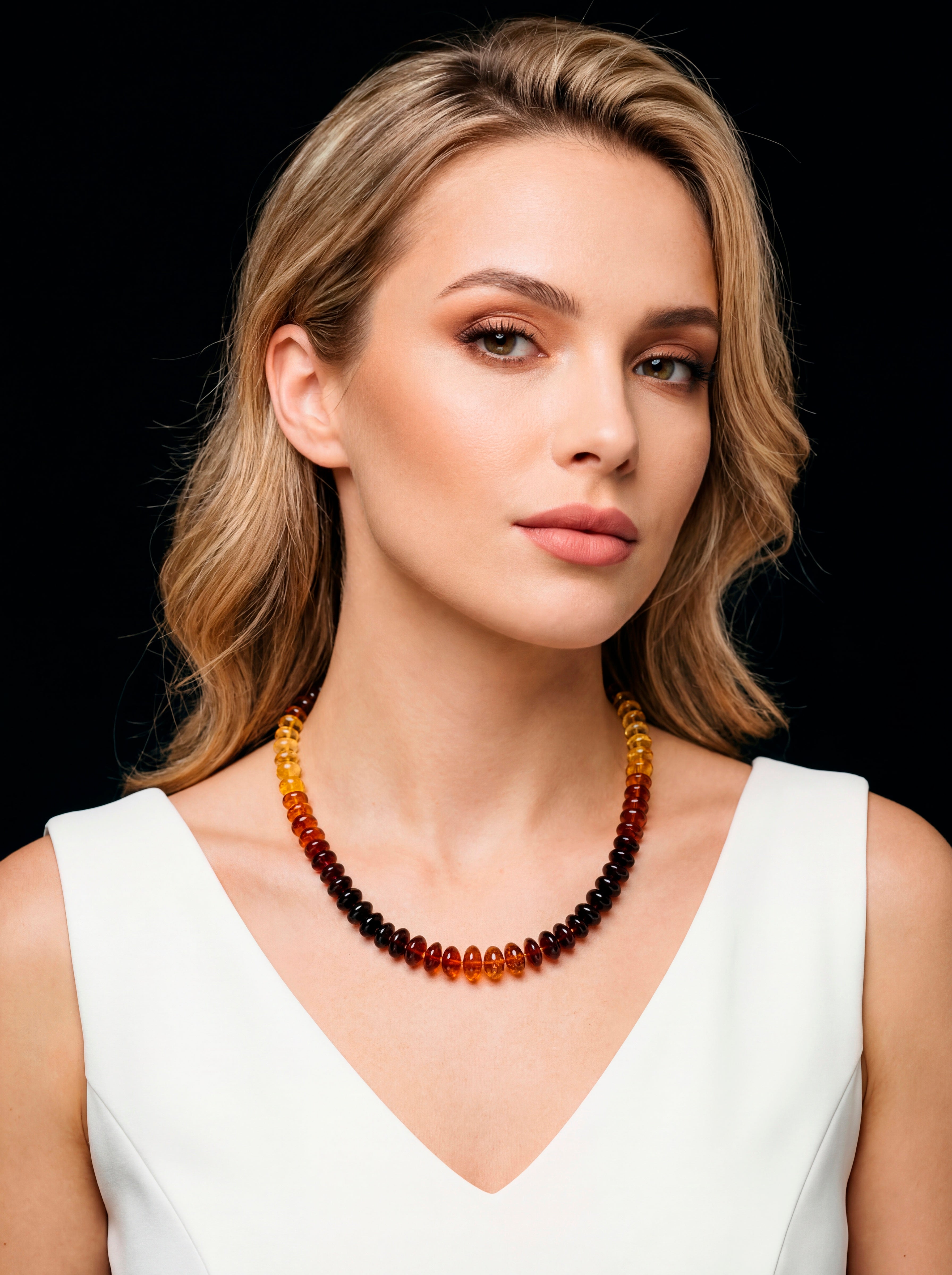 Museum Quality Rainbow Multicolor Ombré Baltic Amber Donut Bead Necklace – 22 Inch Graduated Strand