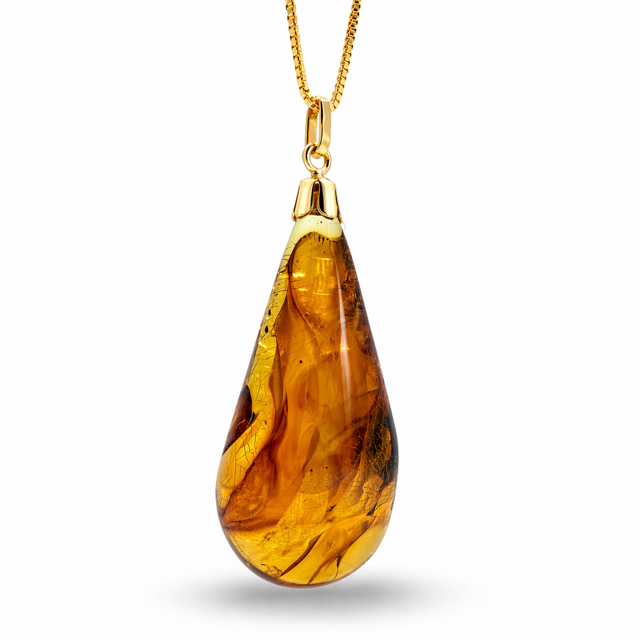 Rare Baltic Amber Pendant, Lemon Cognac Amber, 14K Gold Bale, Natural Plant Inclusions, One of a Kind Amber Pendant