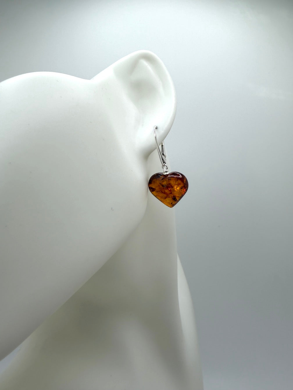 Baltic amber heart leverback drop earrings