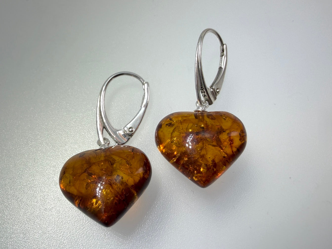 Baltic amber heart leverback drop earrings