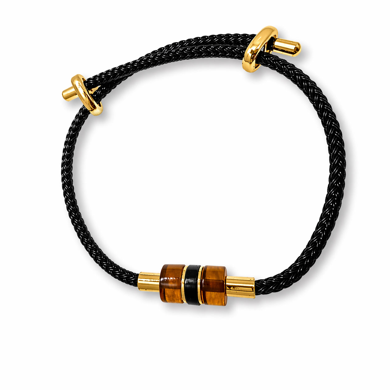 Men’s Baltic Amber & Black Onyx Bracelet – Honey Amber Cone – Adjustable Black Cord – Lightweight Minimalist Men’s Jewelry