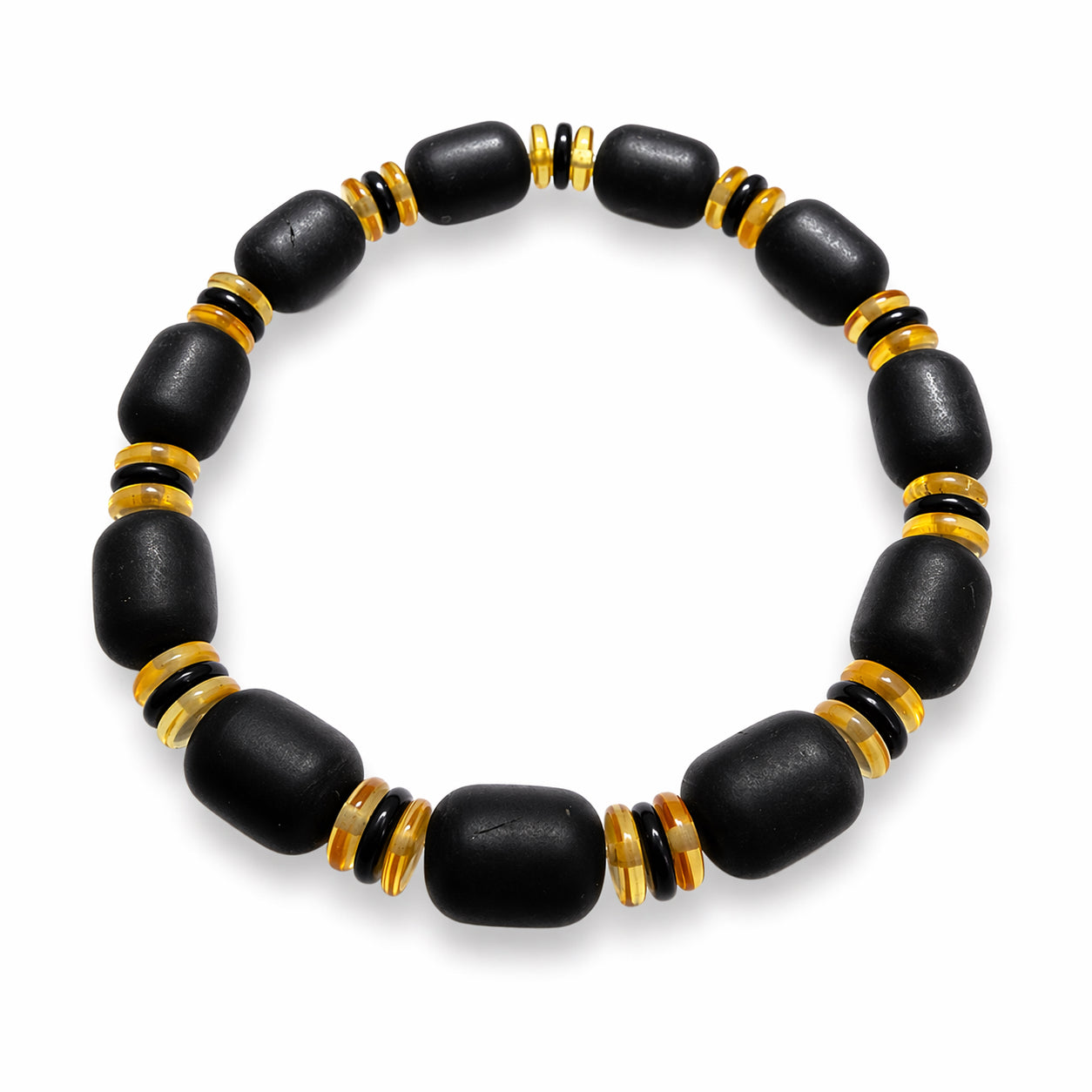 Genuine Baltic Amber Men’s Stretch Bracelet | Dark Cherry Amber & Lemon Contrast | Handmade Amber Jewelry