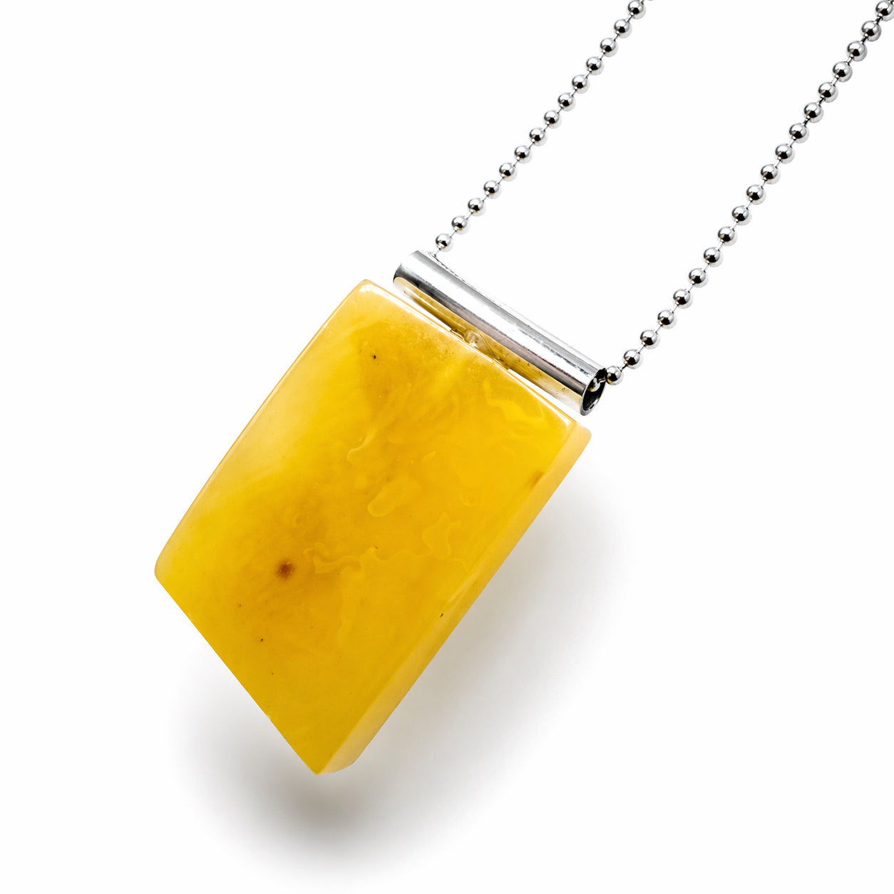 Modern Butterscotch Baltic Amber Pendant – Sterling Silver Bead Chain – One of a Kind Statement Necklace