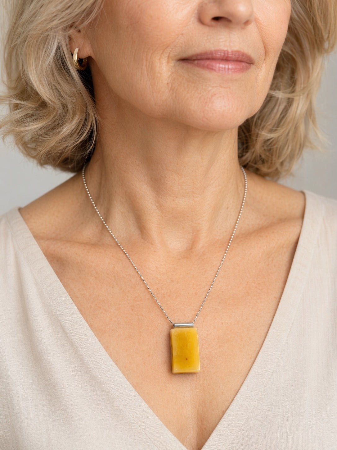 Modern Butterscotch Baltic Amber Pendant – Sterling Silver Bead Chain – One of a Kind Statement Necklace