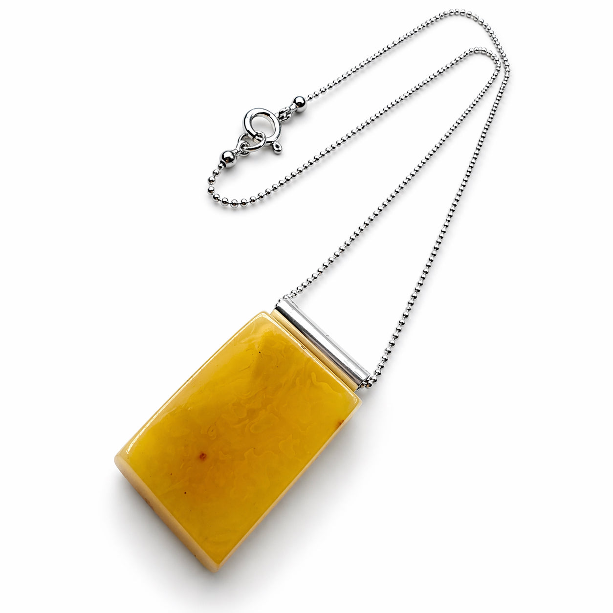 Modern Butterscotch Baltic Amber Pendant – Sterling Silver Bead Chain – One of a Kind Statement Necklace