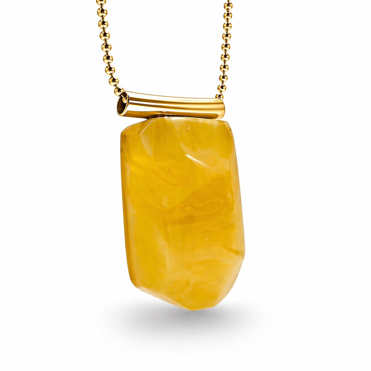 Modern One of a Kind Baltic Amber Pendant – Gold Plated Sterling Silver Bead Chain – Butterscotch Amber Statement Necklace