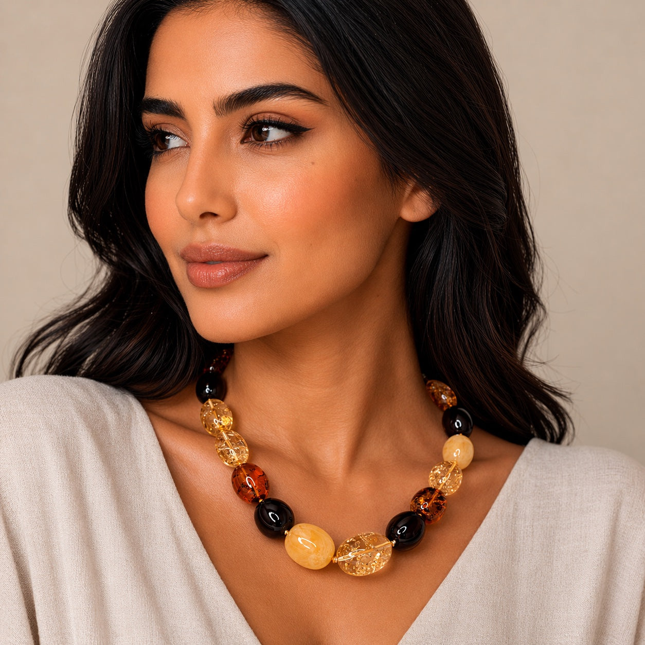 Genuine Baltic Amber Statement Necklace – Multicolor Lemon Cognac Cherry Butterscotch – Oversized Stones – Handmade Sterling Silver Clasp – Museum Quality