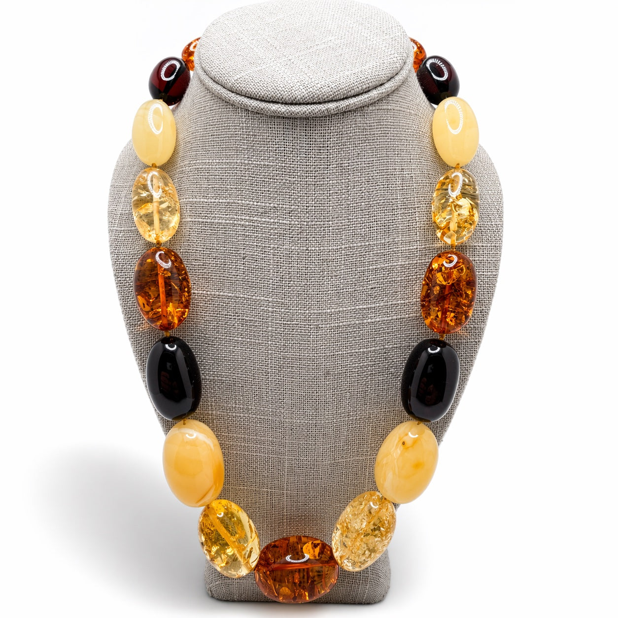 Genuine Baltic Amber Statement Necklace – Multicolor Lemon Cognac Cherry Butterscotch – Oversized Stones – Handmade Sterling Silver Clasp – Museum Quality