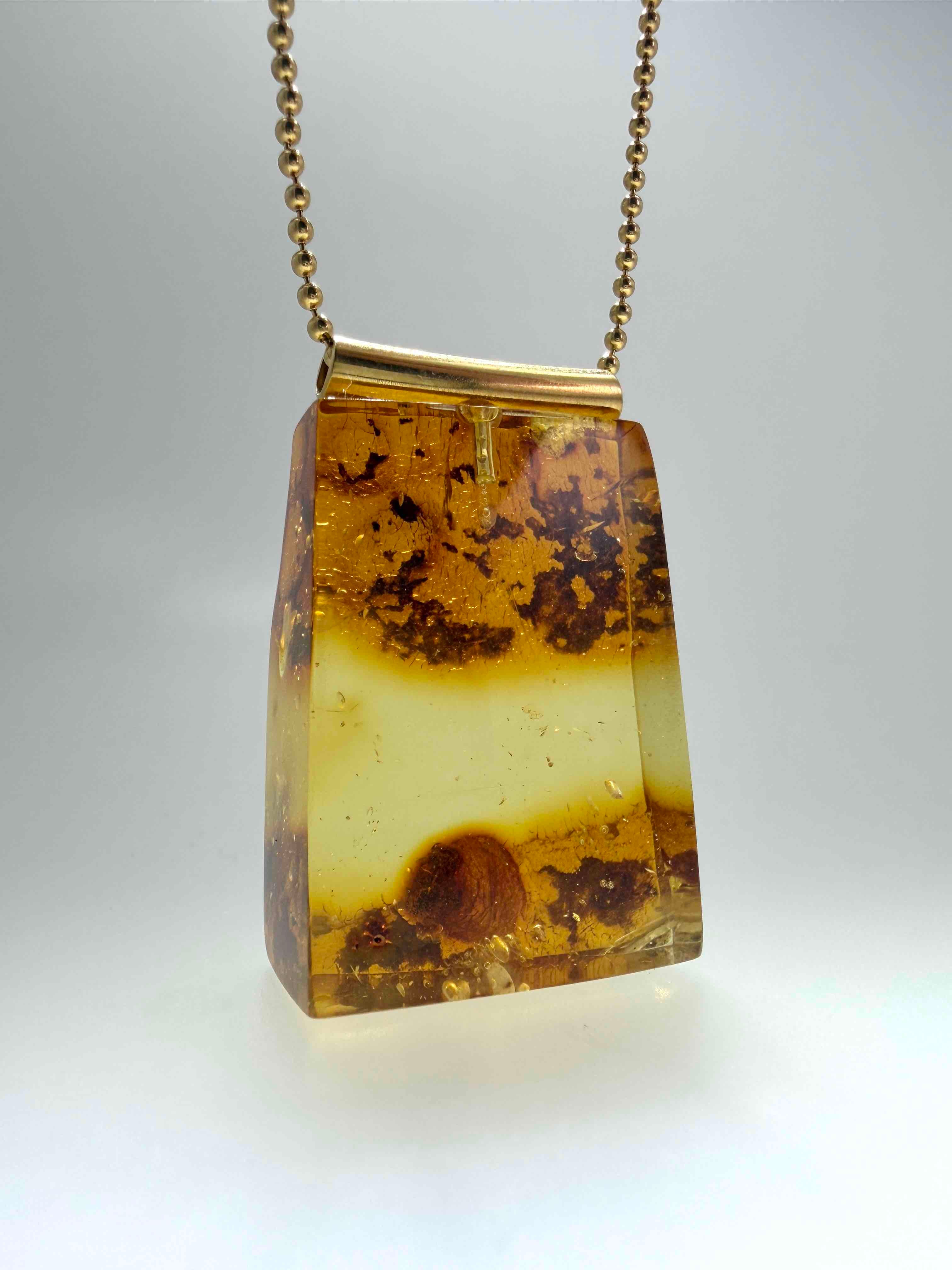 Gold Plated Sterling Silver Baltic Amber Pendant – Lemon Amber – Handmade Modern Jewelry – 22” Bead Chain