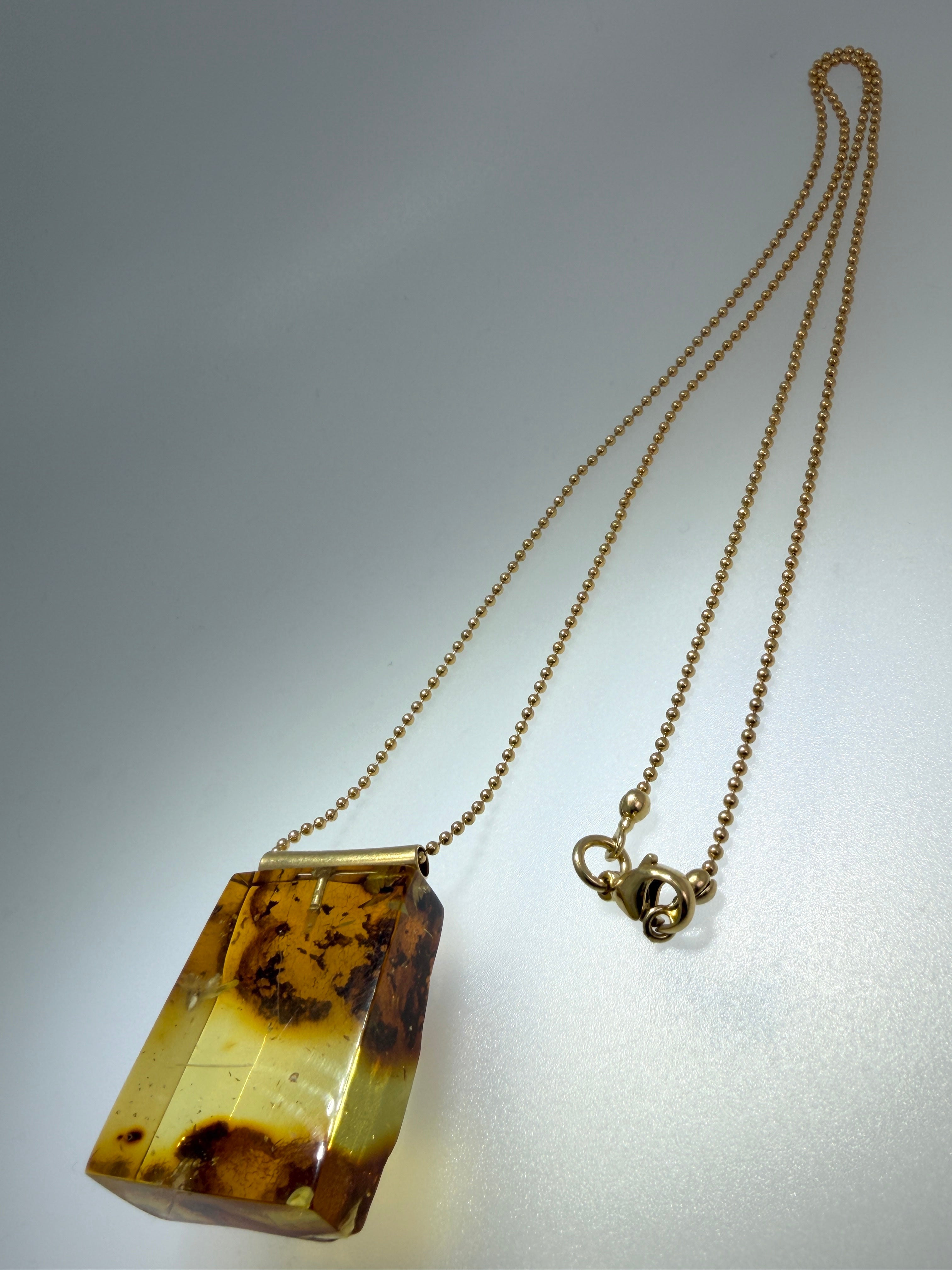 Gold Plated Sterling Silver Baltic Amber Pendant – Lemon Amber – Handmade Modern Jewelry – 22” Bead Chain