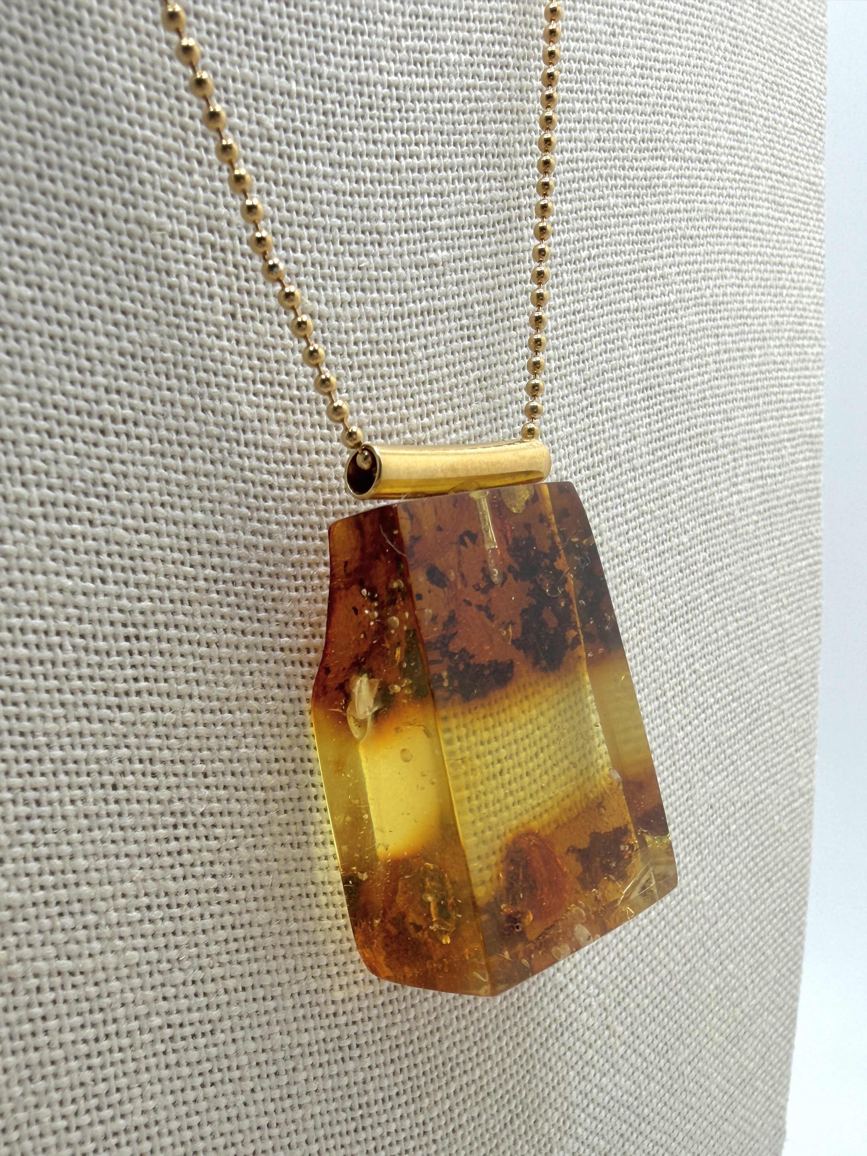 Gold Plated Sterling Silver Baltic Amber Pendant – Lemon Amber – Handmade Modern Jewelry – 22” Bead Chain