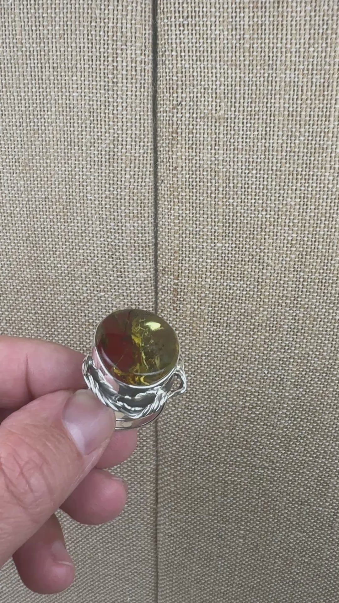 One-of-a-Kind Handmade Sterling Silver Ring with Genuine Baltic Amber Cherry Stone – Adjustable Open Shank