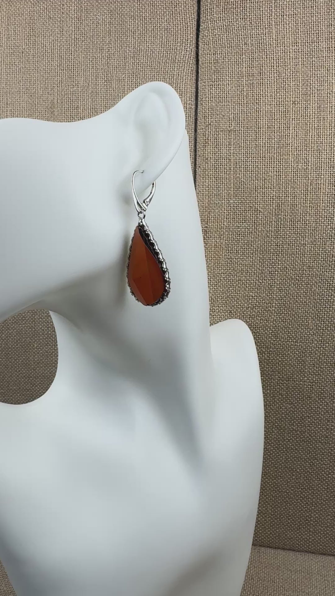 Handmade Sterling Silver Faceted Cherry Baltic Amber Lever Back Dangle Earrings – Rare Oversized Statement Earrings