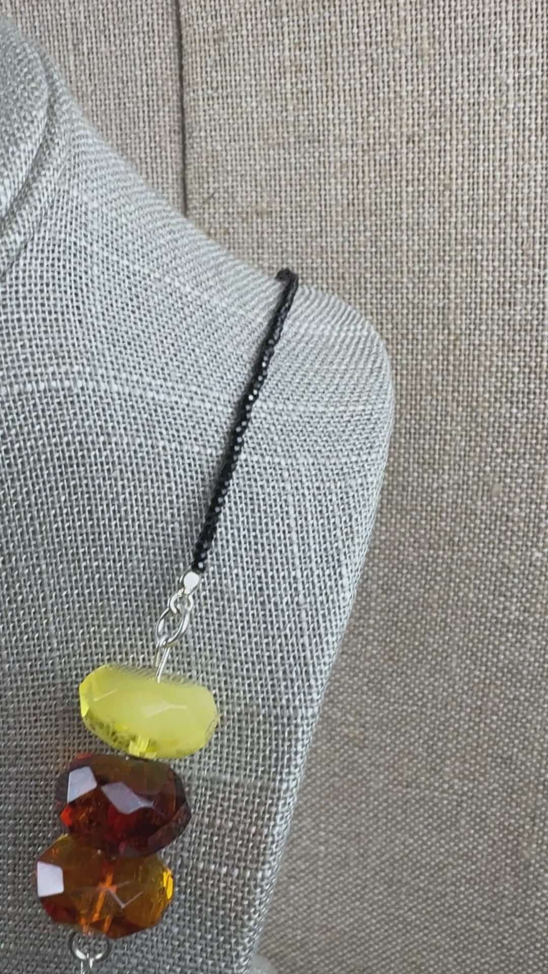 Faceted Baltic Amber & Black Onyx Necklace – Ombré Gradient Beads, 27” Luxe Artisan Design