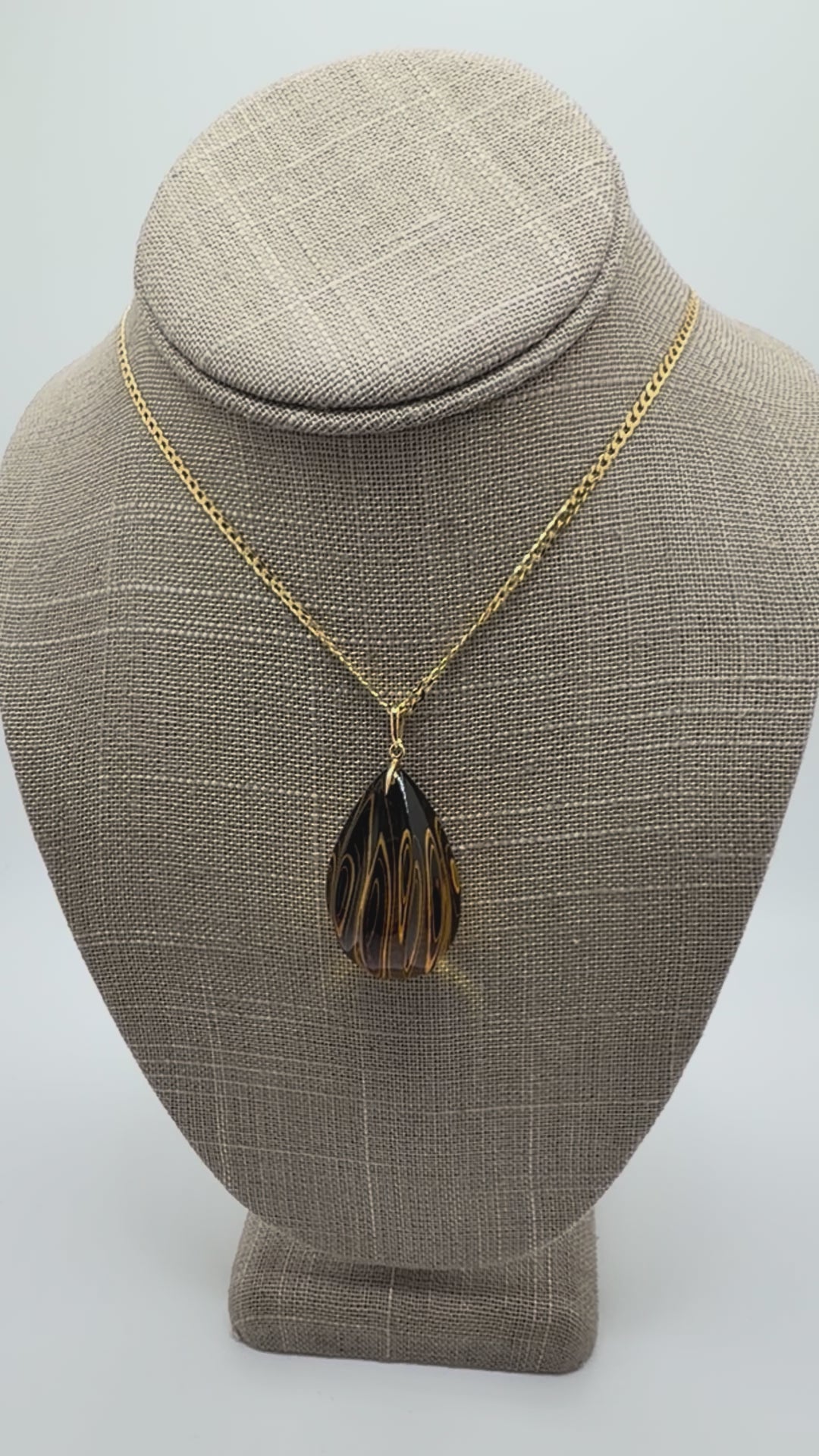14 Karat Gold and Genuine Etched Baltic Amber Pendant – Optional 14K Gold Curb Chain