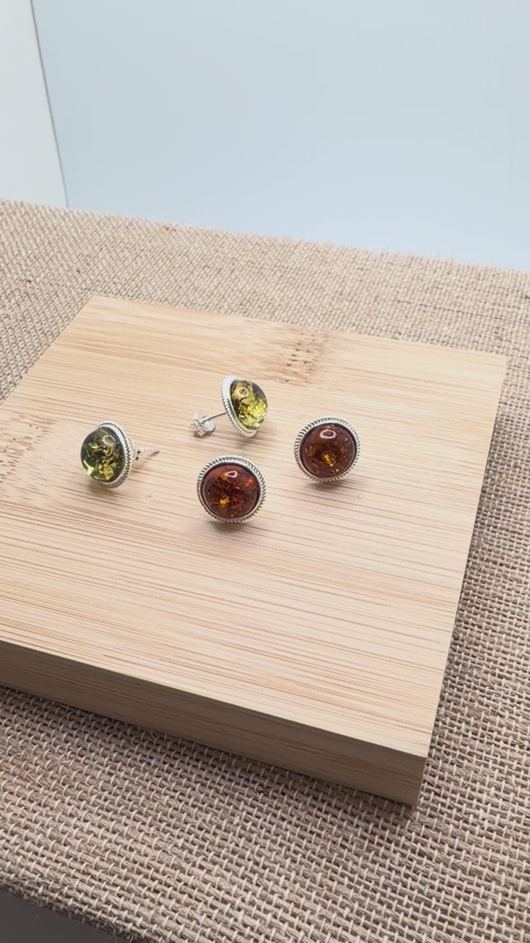 Genuine Baltic Amber Stud Earrings | Sterling Silver | Honey or Green | Handmade in Poland | Everyday Comfort & Style